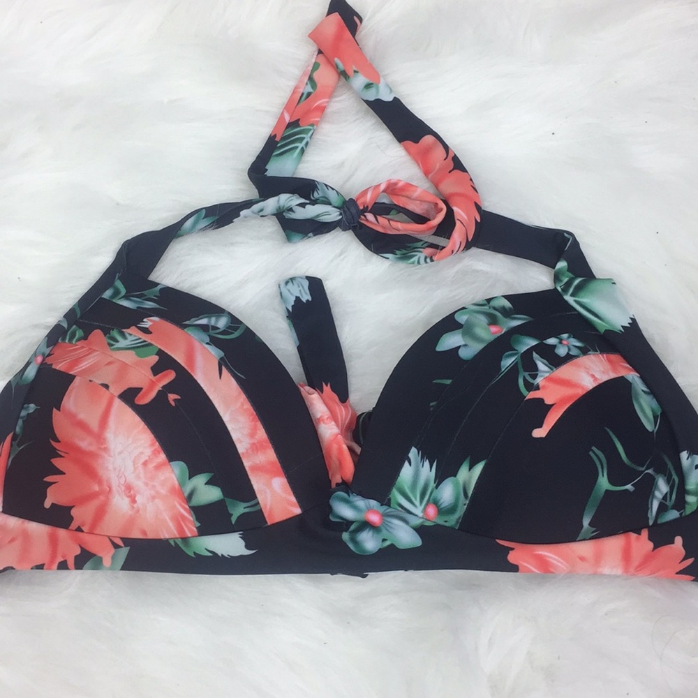 COCOSHIP Bikini Halter Top- Black, coral, Floral